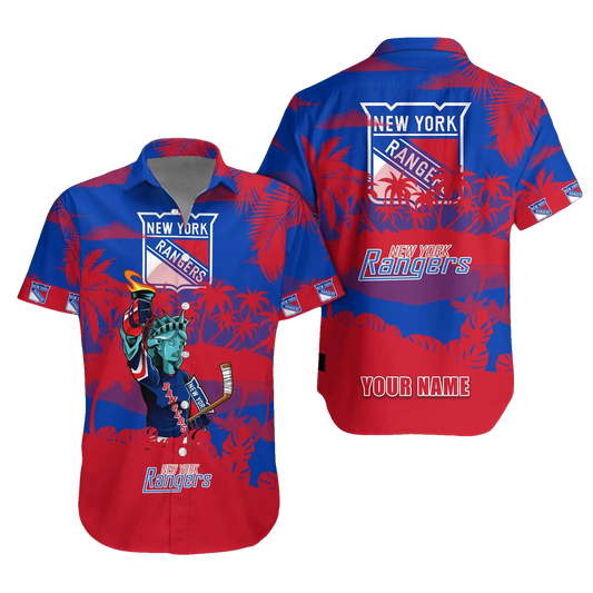 New York Rangers Personalized Hawaiian Shirt – Custom Name, NHL Hawaiian Shirt Moonbestprint