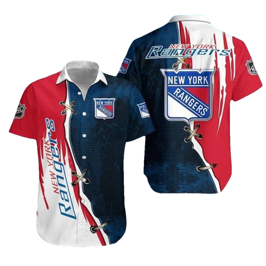 New York Rangers Red And Dark Blue Hawaiian Shirt, NHL Hawaiian Shirt Moonbestprint