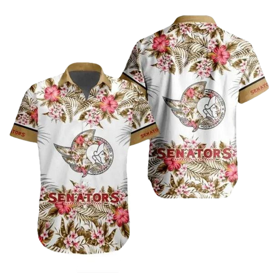 NHL Ottawa Senators Flower Pattern White 3D Hawaiian Shirt, NHL Hawaiian Shirt Moonbestprint