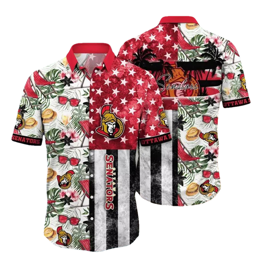 Ottawa Senators Flower Hawaiian Shirt, Tropical Retro Style Aloha Hawaiian Shirt, NHL Hawaiian Shirt Moonbestprint