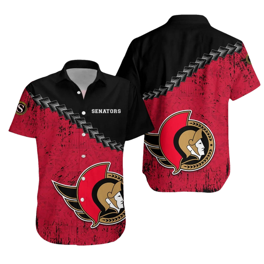 Ottawa Senators Hawaiian Shirt Grunge Polynesian Tattoo - NHL, NHL Hawaiian Shirt Moonbestprint