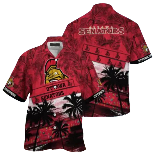 Ottawa Senators Palm Tree Pattern Hawaiian Shirt, NHL Hawaiian Shirt Moonbestprint