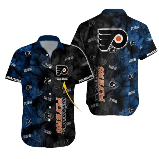 Custom Name NHL Philadelphia Flyers Team Name And Tropical Pattern 3D Hawaiian Shirt, NHL Hawaiian Shirt Moonbestprint
