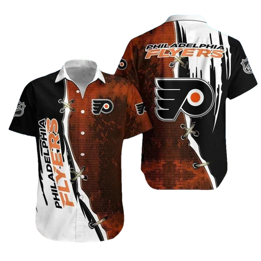 Philadelphia Flyers Dark Orange And Black Hawaiian Shirt, NHL Hawaiian Shirt Moonbestprint