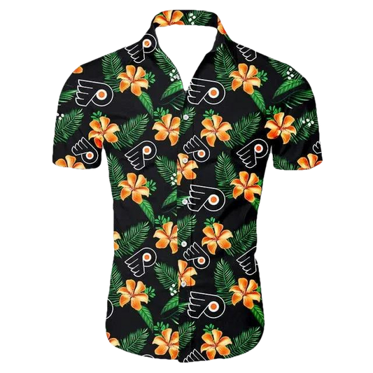 Philadelphia Flyers Orange Hibiscus Hawaiian Shirt, NHL Hawaiian Shirt Moonbestprint