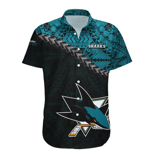 San Jose Sharks Hawaiian Shirt Grunge Polynesian Tattoo - NHL, NHL Hawaiian Shirt Moonbestprint