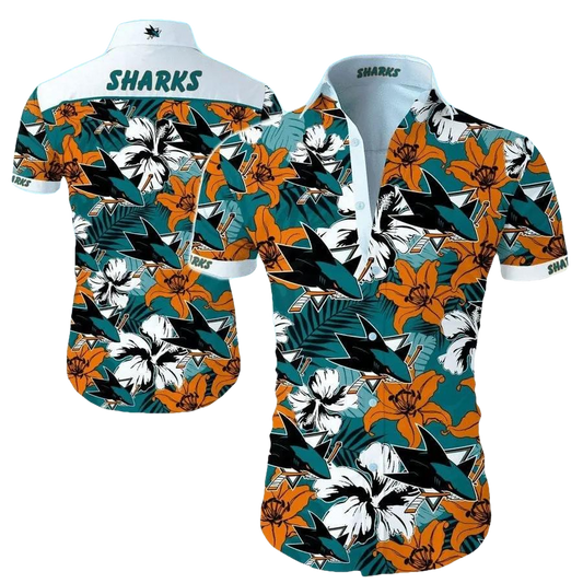 San Jose Sharks Ornage Lily Flowers Hawaiian Shirt, NHL Hawaiian Shirt Moonbestprint