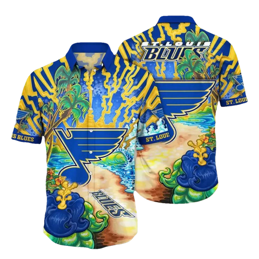 St. Louis Blues Hawaiian Shirt, Sunningtime Aloha Hockey Team Beach Shirt, NHL Hawaiian Shirt Moonbestprint