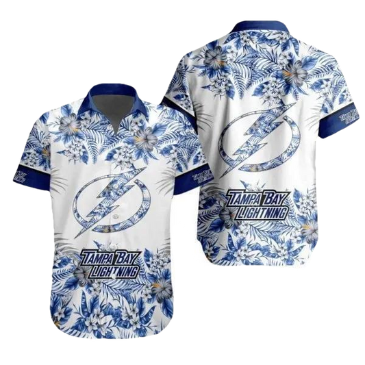 NHL Tampa Bay Lightning Flower Pattern White 3D Hawaiian Shirt, NHL Hawaiian Shirt Moonbestprint