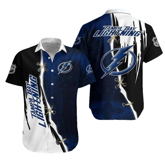 Tampa Bay Lightning Dark Blue And Black Hawaiian Shirt, NHL Hawaiian Shirt Moonbestprint