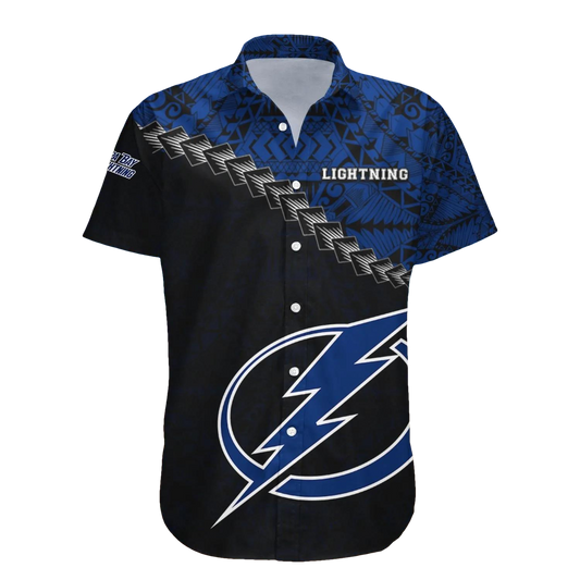 Tampa Bay Lightning Hawaiian Shirt Grunge Polynesian Tattoo - NHL, NHL Hawaiian Shirt Moonbestprint