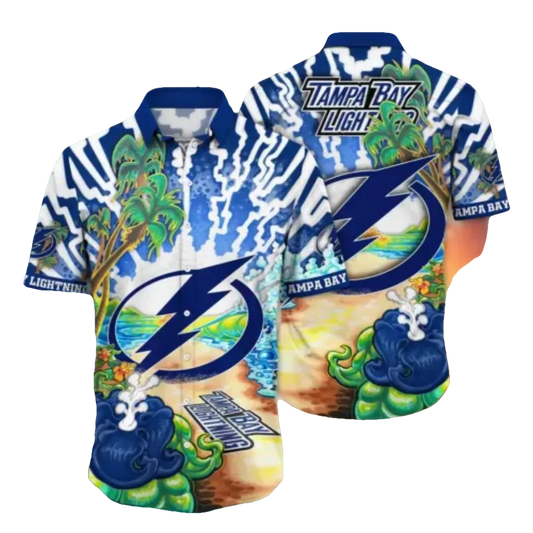Tampa Bay Lightning NHL Hawaiian Shirt Warm Nightstime Aloha Shirt, NHL Hawaiian Shirt Moonbestprint