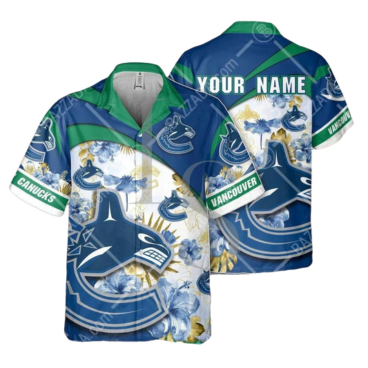 NHL Vancouver Canucks Floral Beach Trip Personalized Hawaiian Shirt, NHL Hawaiian Shirt Moonbestprint