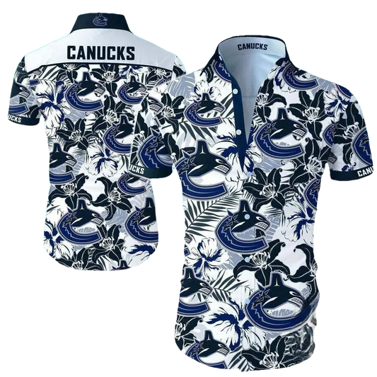 Nhl Vancouver Canucks White And Sapphire Flowers Hawaiian Shirt, NHL Hawaiian Shirt Moonbestprint