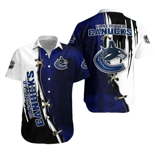 Vancouver Canucks Dark Blue Black Hawaiian Shirt, NHL Hawaiian Shirt Moonbestprint