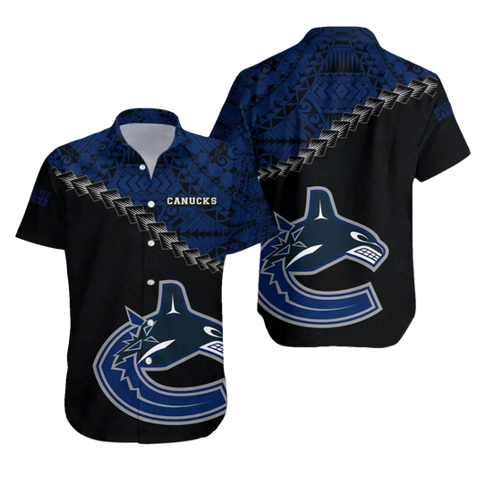 Vancouver Canucks Hawaii Shirt Grunge Polynesian Tattoo, NHL Hawaiian Shirt Moonbestprint