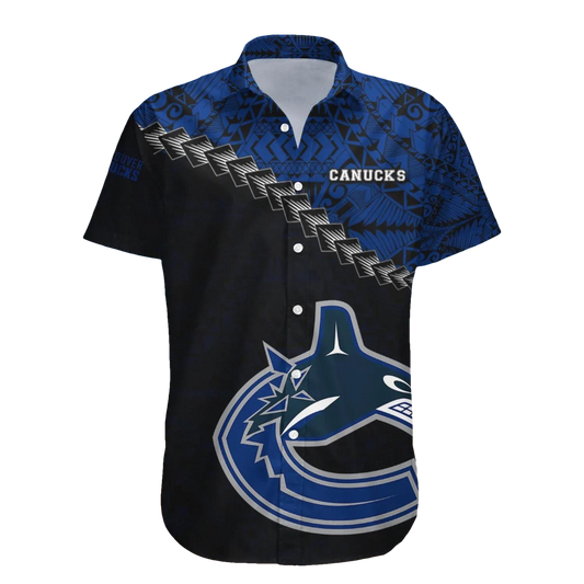 Vancouver Canucks Hawaiian Shirt Grunge Polynesian Tattoo - NHL, NHL Hawaiian Shirt Moonbestprint
