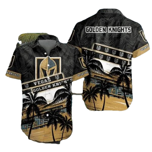 NHL Vegas Golden Knights Coconut Tree Beach Aloha 3D Hawaiian Shirt, NHL Hawaiian Shirt Moonbestprint