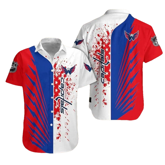 NHL Washington Capitals Striped Button Up Hawaiian Shirts, NHL Hawaiian Shirt Moonbestprint