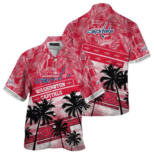 Washington Capitals Palm Tree Pattern Hawaiian Shirt, NHL Hawaiian Shirt Moonbestprint