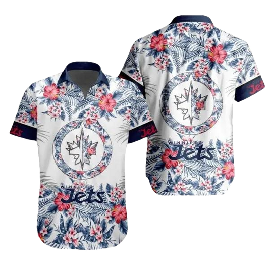 NHL Winnipeg Jets Flower Pattern White 3D Hawaiian Shirt, NHL Hawaiian Shirt Moonbestprint
