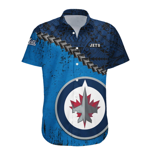Winnipeg Jets Hawaiian Shirt Grunge Polynesian Tattoo - NHL, NHL Hawaiian Shirt Moonbestprint