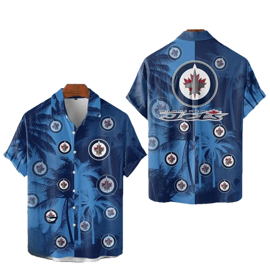 Winnipeg Jets NHL Team Colors Tropical Palm Trees And Team Logo 3D Hawaiian Shirt, NHL Hawaiian Shirt Moonbestprint