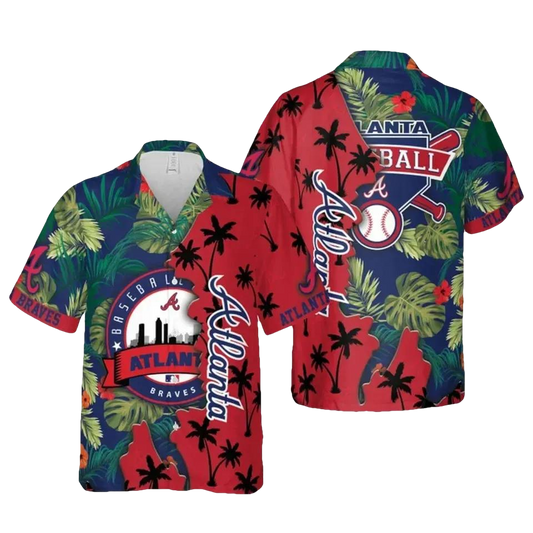 Atlanta Braves Palm Sunset Hawaiian Shirt, Gift for Fan, MLB Hawaiian Shirt Moonbestprint