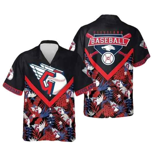 Cleveland Guardians Tropical Logo Collage Hawaiian Shirt, MLB Hawaiian Shirt Moonbestprint