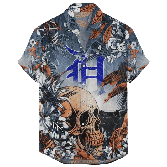 Detroit Tigers Coastal Skull Hawaiian Shirt 1, MLB Hawaiian Shirt Moonbestprint
