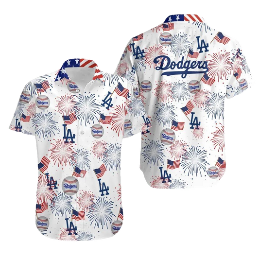Los Angeles Dodgers American Flag Hawaiian Shirt, MLB Hawaiian Shirt Moonbestprint