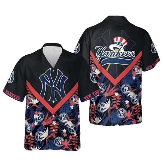 New York Baseball Team Yankeess Hawaiian Button Down Shirt, MLB Hawaiian Shirt Moonbestprint