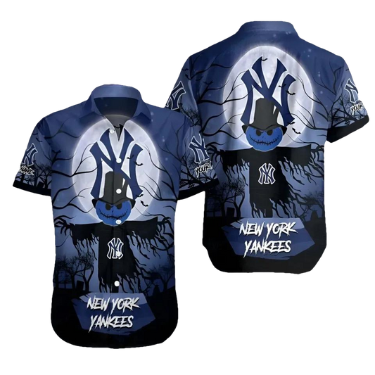 New York Team Yankeess Scarecrow Custom Name Hawaiian Shirt, MLB Hawaiian Shirt Moonbestprint