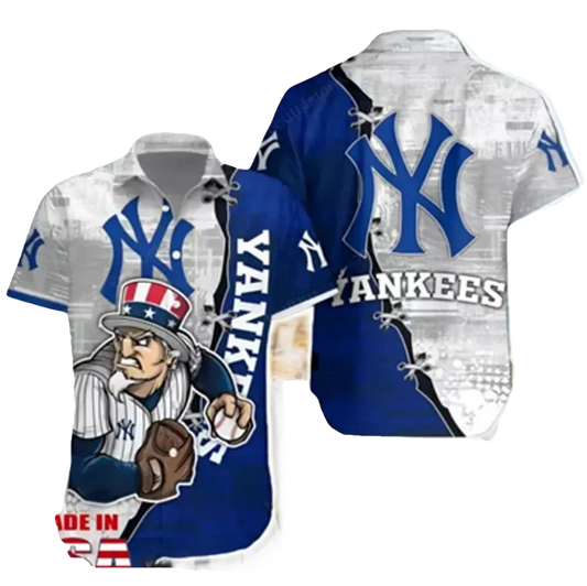 New York Team Yankeess Mascot Hawaiian Shirt, MLB Hawaiian Shirt Moonbestprint