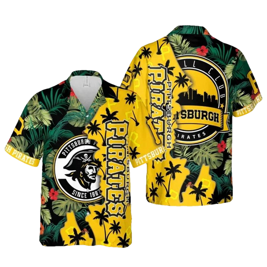 Pittsburgh Pirates Tropical Skyline Hawaiian Shirt, MLB Hawaiian Shirt Moonbestprint