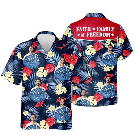 Custom Photo Faith, Family & Freedom 1776 - 2026 Hawaii Shirt, 250th Anniversary Shirt, 250th Anniversary Gift Moonbestprint