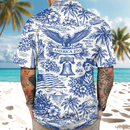 America 250th Anniversary Toile De Jouy Style Patriotic Hawaii Shirt, 250th Anniversary Gift Moonbestprint