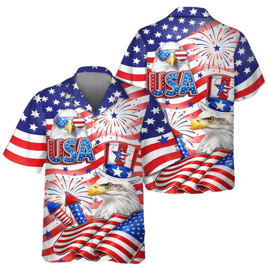 America Flag Eagle Patriotic Hawaii Shirt, 250th Anniversary Gift Moonbestprint