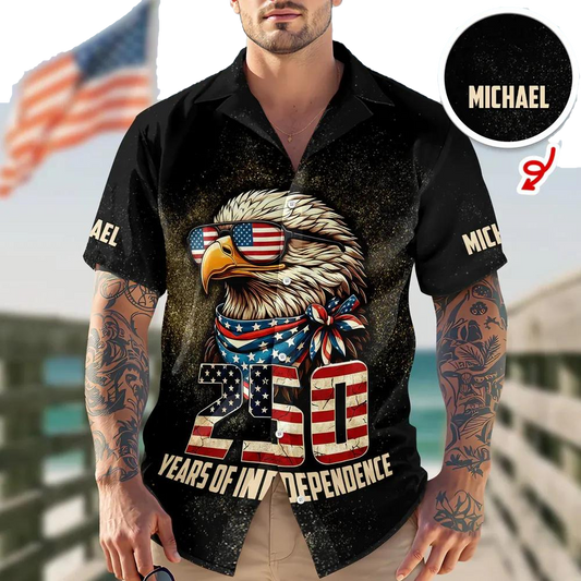 America's 250 Years Anniversary Custom Name Hawaii Shirt Personalized Patriotic Gift, 250th Anniversary Gift Moonbestprint
