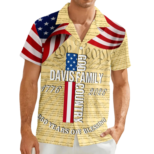Custom Family Name Patriotic American Flag, 250 Years of Blessing God Hawaii Shirt 2, 250th Anniversary Gift Moonbestprint