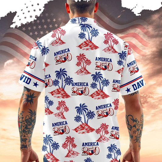 Custom Name America 250 Years Anniversary Hawaii Shirt, 250th Anniversary Gift Moonbestprint