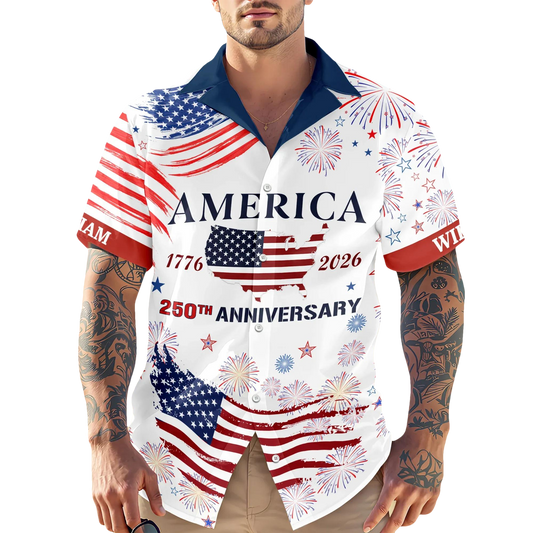 Custom Name America 250th Anniversary Hawaii Shirt, 250th Anniversary Gift Moonbestprint