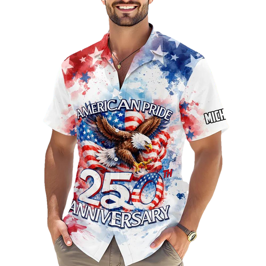 Custom Name American Pride Patriotic 250th Anniversary Eagle 1776–2026 Hawaii Shirt, 250th Anniversary Gift Moonbestprint