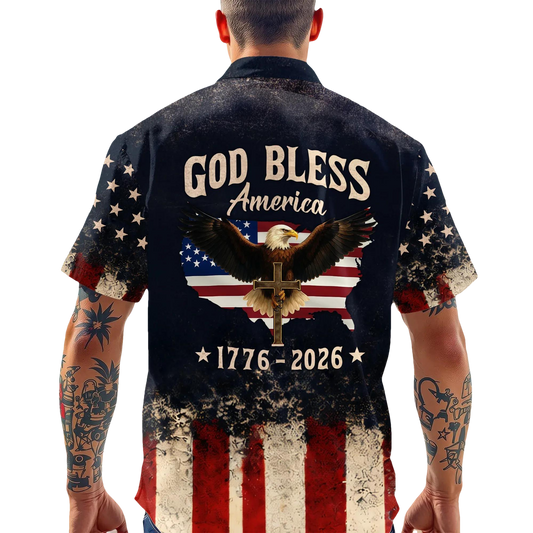 Custom Name God Bless America Eagle 1776–2026 Patriotic Hawaii Shirt, 250th Anniversary Gift Moonbestprint