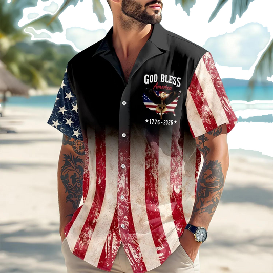 Patriotic 250th America Eagle Anniversary God Bless 1776–2026 Hawaii Shirt Moonbestprint