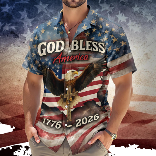Patriotic 250th Anniversary God Bless America Eagle 1776–2026 Hawaii Shirt, 250th Anniversary Gift Moonbestprint