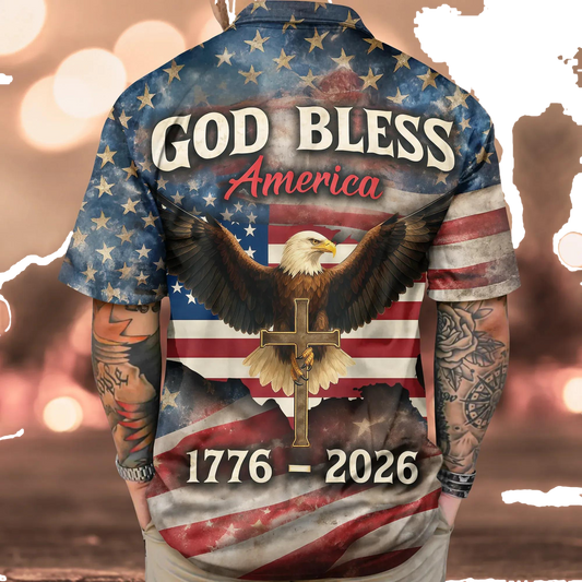 Patriotic 250th Anniversary God Bless America Eagle 1776–2026 Hawaii Shirt, 250th Anniversary Gift Moonbestprint