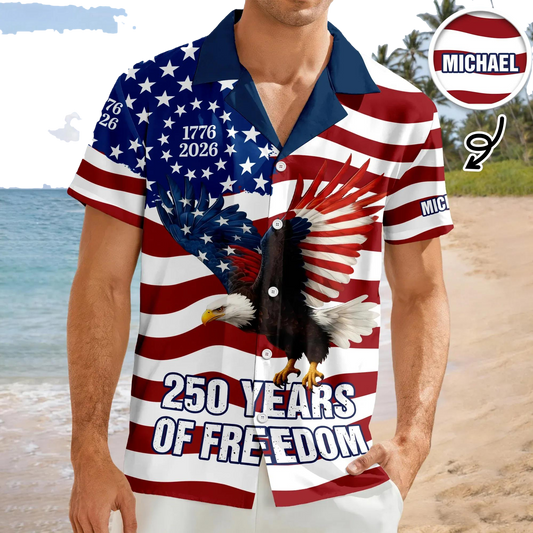 Personalized 250 Years of Freedom Flag, 1776–2026 Eagle Betsy Hawaii Shirt, 250th Anniversary Gift Moonbestprint
