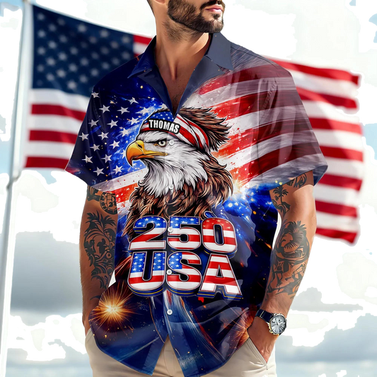 Personalized Name America 250 Eagle Patriotic Hawaii Shirt, 250th Anniversary Gift Moonbestprint