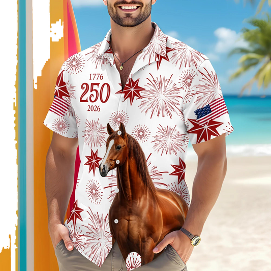 Personalized USA 250 Anniversary 1776-2026 Hawaii Shirt For Farmer, Horse Lovers, 250th Anniversary Gift Moonbestprint